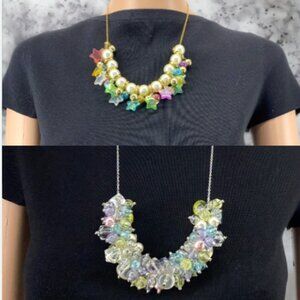 SET -TWO NECKLACES -- Gold-Toned/Silver-Toned, Beads, Jewels, Oversized, Playful